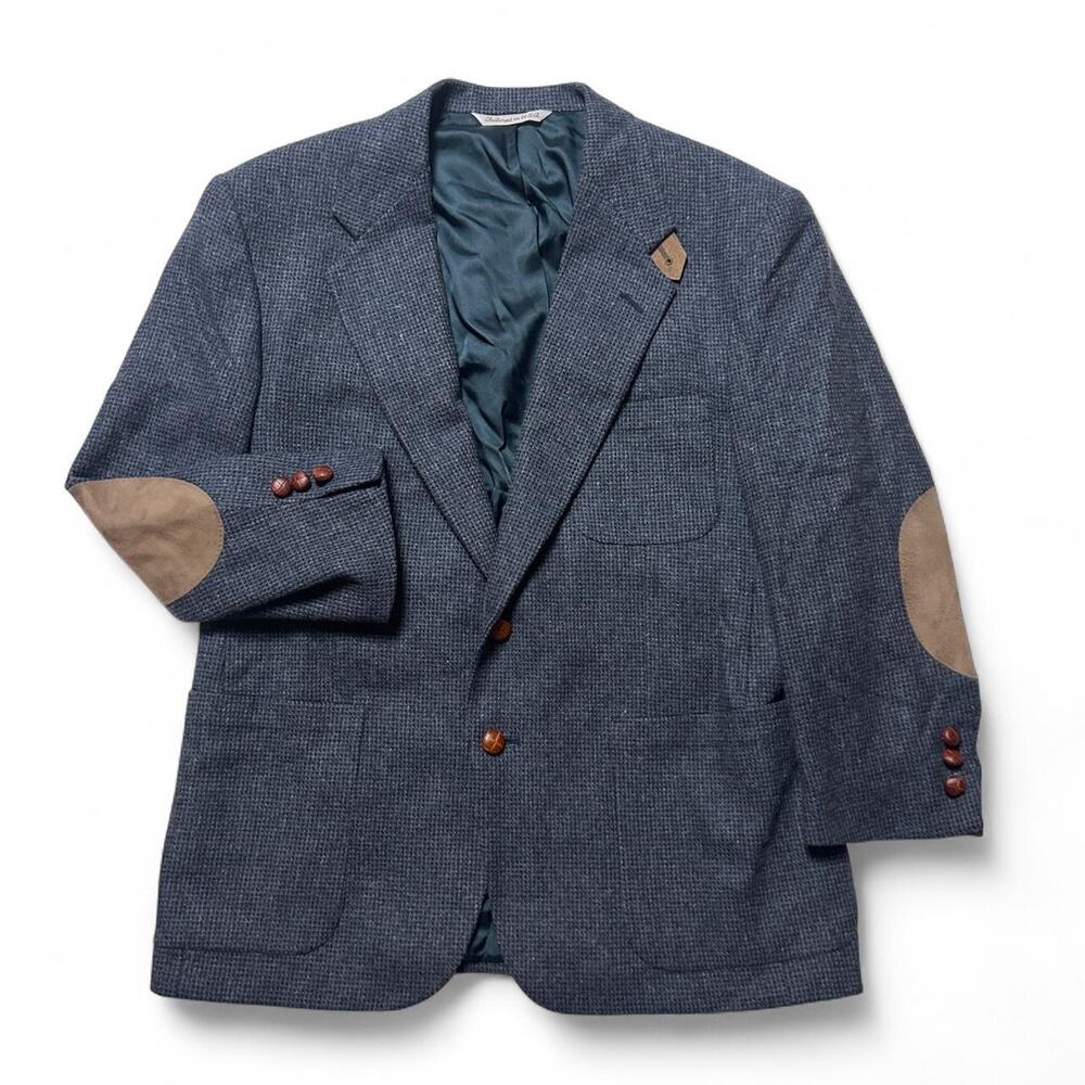 Stafford USA Made 90s Vintage Tweed Sport Coat Blazer Lambs Wool Elbow Patch 42S